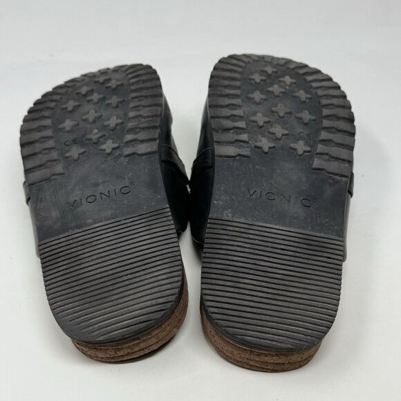 Vionic Georgie Mules Womens 8 Black Leather Silver Chain Slip On Comfort Flats - Picture 14 of 15